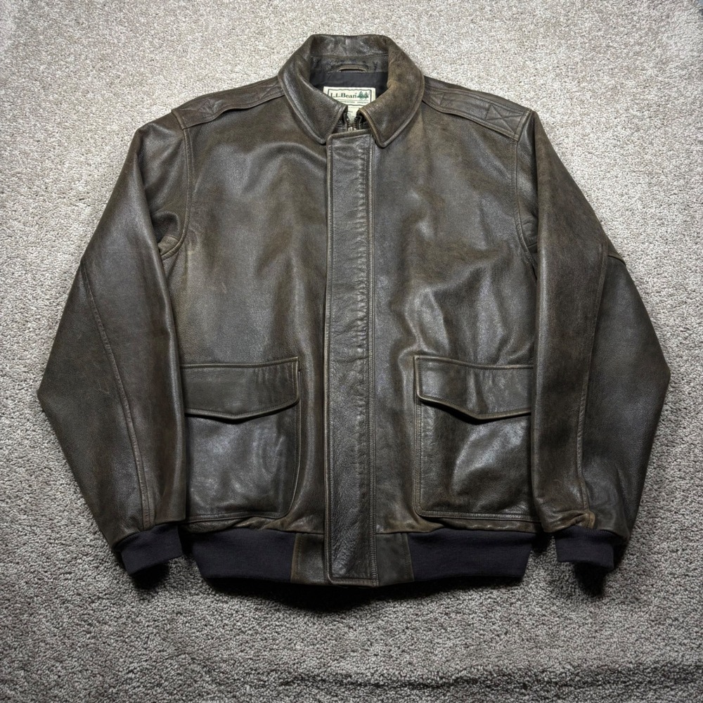 LL Bean Goatskin Leather Bomber Jacket Mens XL Tall Brown A-2 Flight OMF53